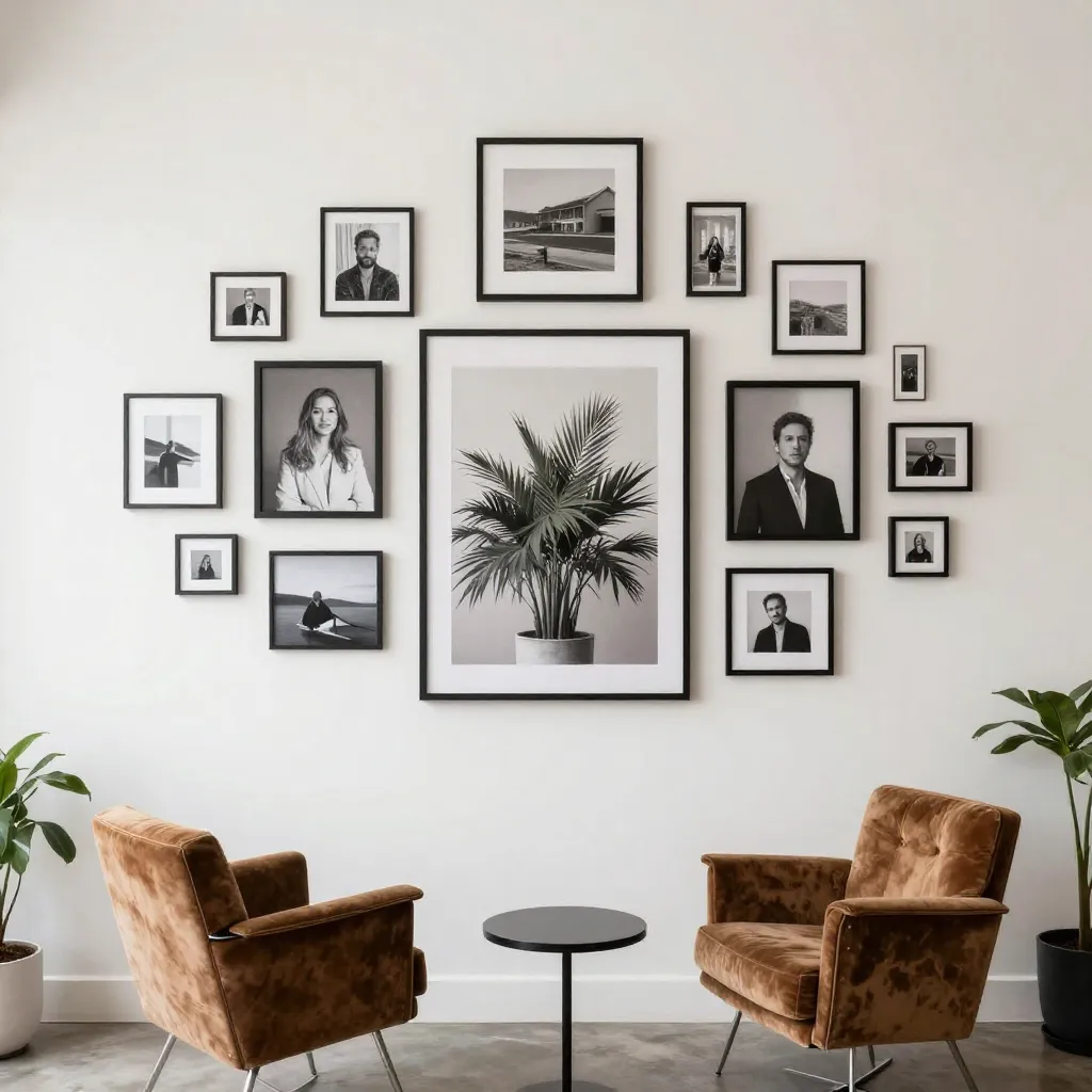 Eclectic salon wall installation